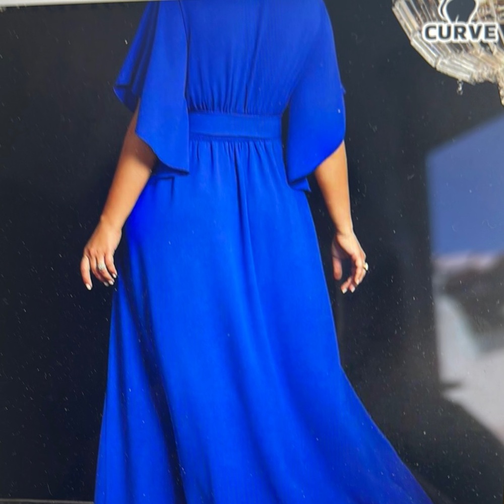 SHEIN Blue Wrap Maxi Dress with Flutter Sleeves - Picture 2 of 3